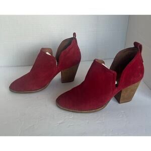Jeffrey Campbell Red Suede Rosalee Block Heels Slip On Ankle Bootie Boots Sz 8